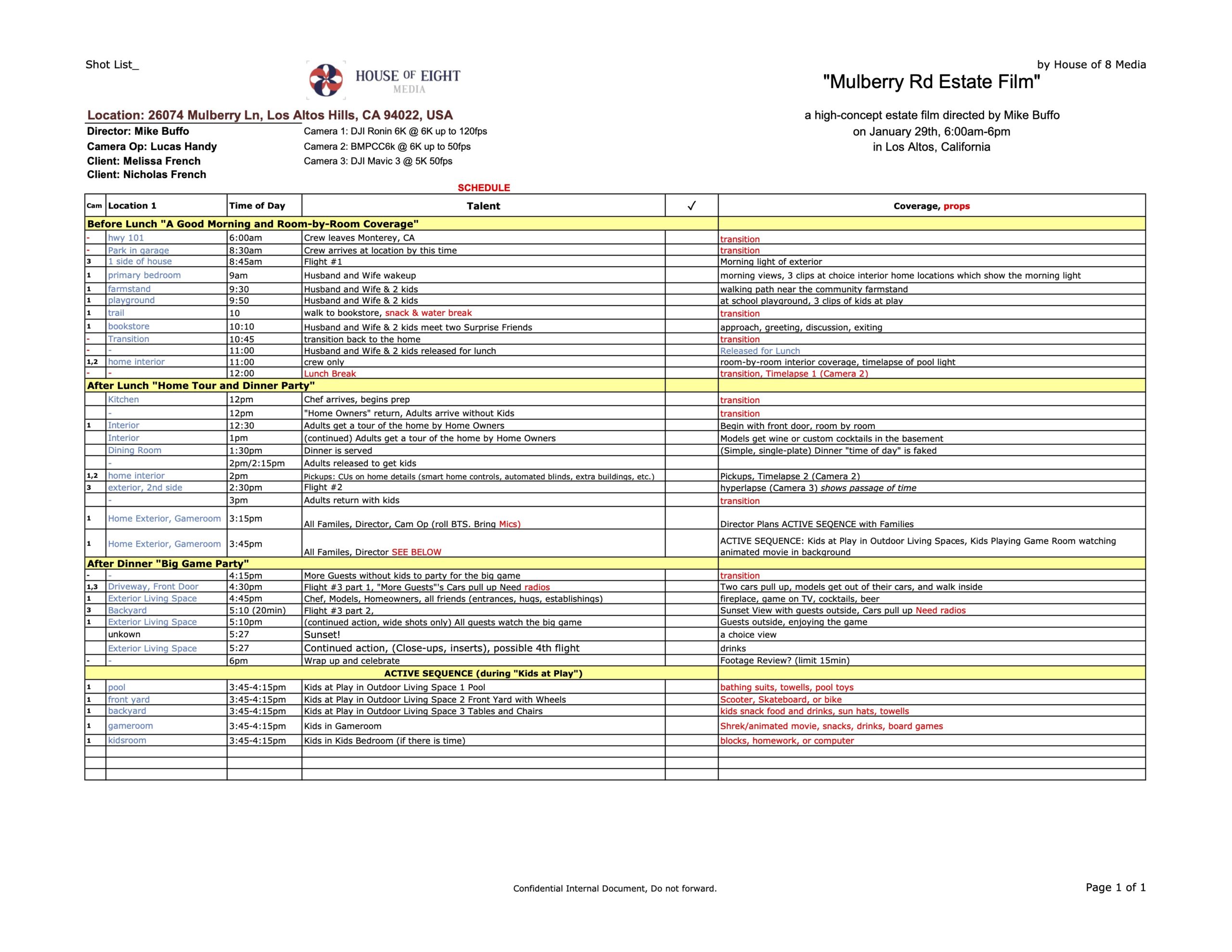 Shot List_Mulberry Rd Estate Film by Mike Buffo, real estate videographer in Carmel, CA